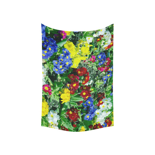 Red Blue Yellow Colorful Floral Garden Cotton Linen Wall Tapestry 60"x 40"