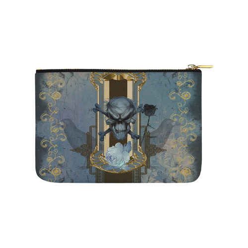 The blue skull with crow Carry-All Pouch 9.5''x6''