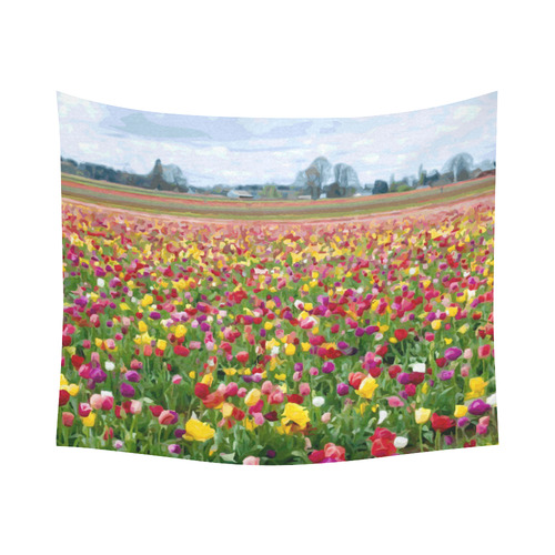 Poppy Fields Cloudy Sky Landscape Cotton Linen Wall Tapestry 60"x 51"