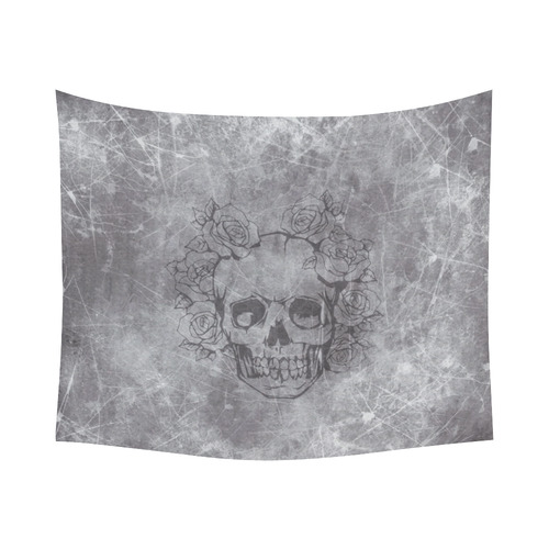 scratchy skull with roses A by JamColors Cotton Linen Wall Tapestry 60"x 51"