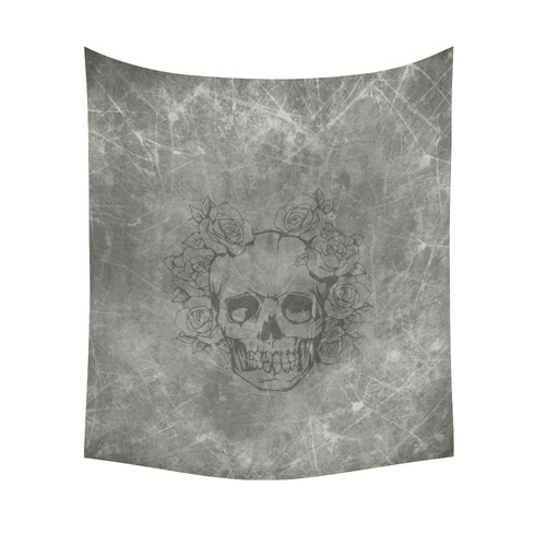 scratchy skull with roses c by JamColors Cotton Linen Wall Tapestry 51"x 60"