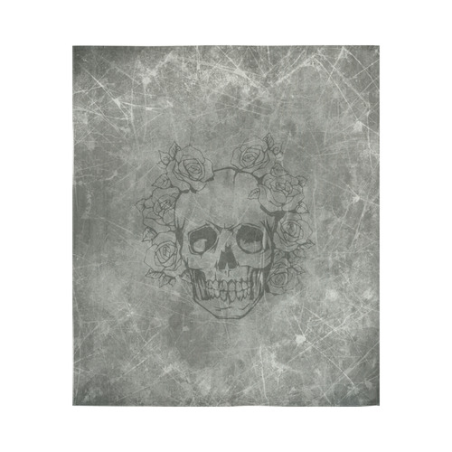 scratchy skull with roses c by JamColors Cotton Linen Wall Tapestry 51"x 60"