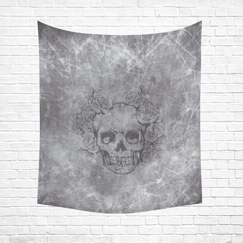 scratchy skull with roses A by JamColors Cotton Linen Wall Tapestry 51"x 60"