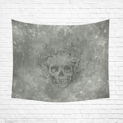 scratchy skull with roses c by JamColors Cotton Linen Wall Tapestry 60"x 51"