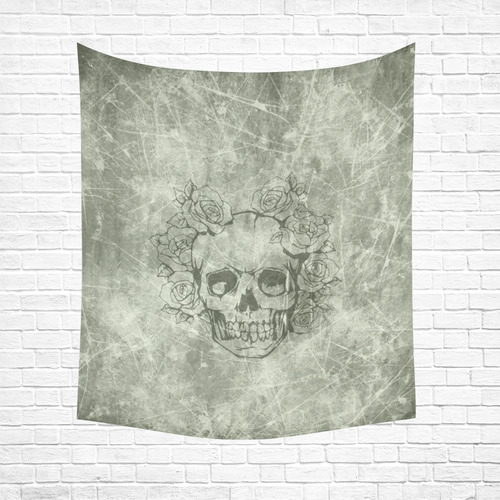scratchy skull with roses B by JamColors Cotton Linen Wall Tapestry 51"x 60"