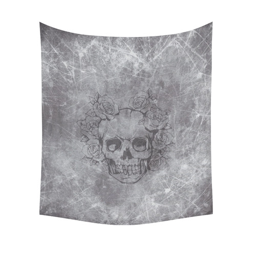 scratchy skull with roses A by JamColors Cotton Linen Wall Tapestry 51"x 60"