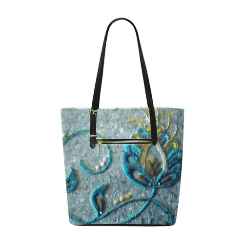Gold Turquoise Jacobean Floral Crewel Euramerican Tote Bag/Small (Model 1655)