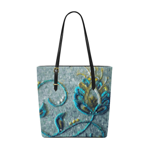 Gold Turquoise Jacobean Floral Crewel Euramerican Tote Bag/Small (Model 1655)