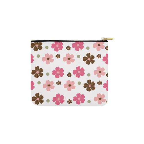 Pink and Brown Flowers Floral Pattern Carry-All Pouch 6''x5''