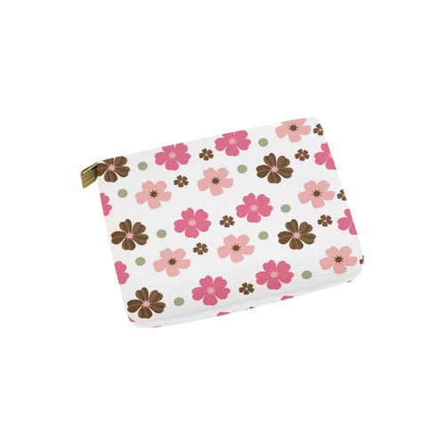 Pink and Brown Flowers Floral Pattern Carry-All Pouch 6''x5''