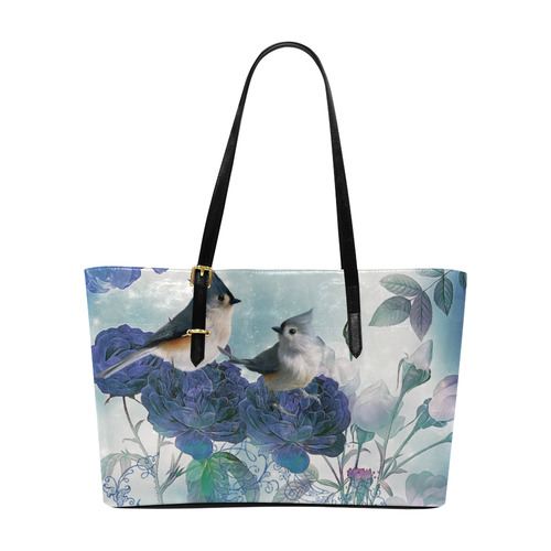 Cute birds with blue flowers Euramerican Tote Bag/Large (Model 1656)