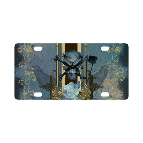 The blue skull with crow Classic License Plate