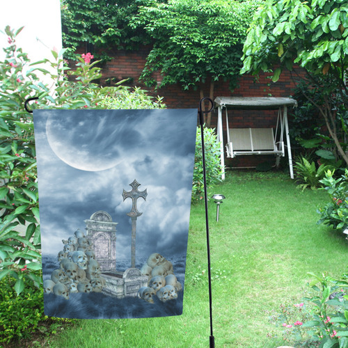 Fantasy Landscape in a field with bones and grave副 Garden Flag 12‘’x18‘’（Without Flagpole）