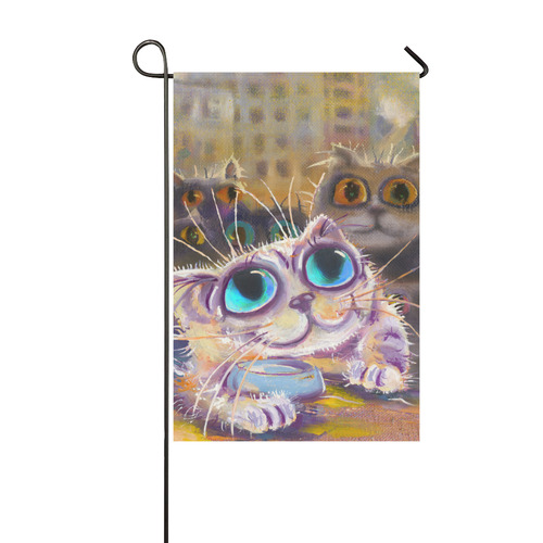 The hungry cat waiting for meal副本 Garden Flag 12‘’x18‘’（Without Flagpole）