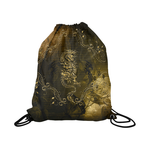 Wonderful chinese dragon in gold Large Drawstring Bag Model 1604 (Twin Sides)  16.5"(W) * 19.3"(H)