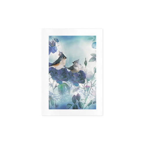 Cute birds with blue flowers Art Print 7‘’x10‘’