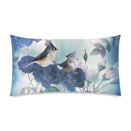 Cute birds with blue flowers Rectangle Pillow Case 20"x36"(Twin Sides)