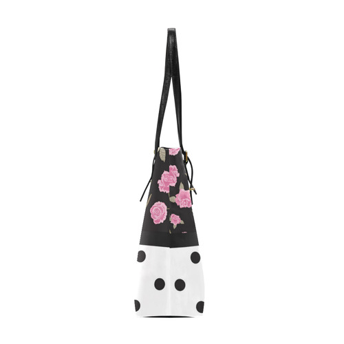 Black White Polka Dots Pink Roses Floral Pattern. Euramerican Tote Bag/Small (Model 1655)