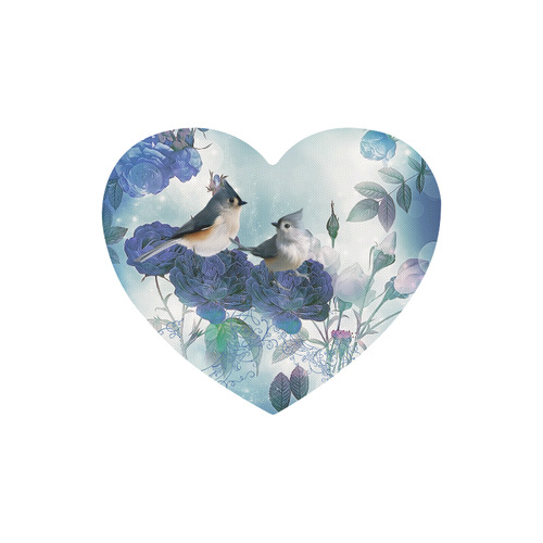 Cute birds with blue flowers Heart-shaped Mousepad