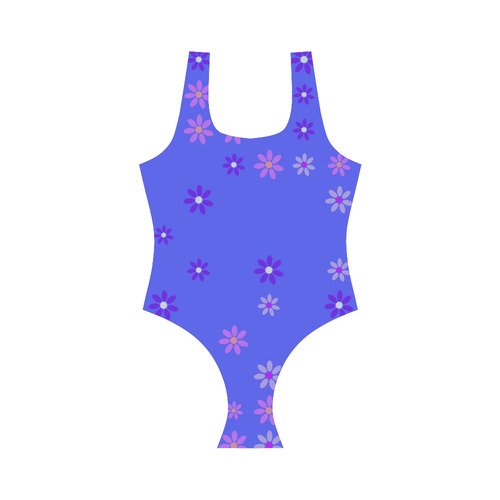 pink and purple flowers Vest One Piece Swimsuit (Model S04)