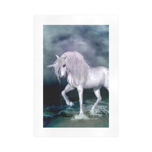 Wonderful white unicorn on the beach Art Print 16‘’x23‘’