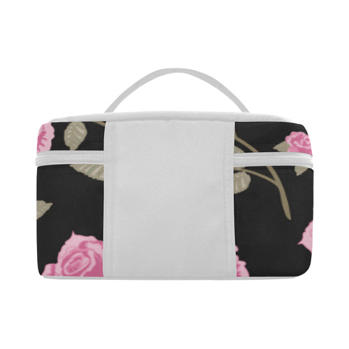 Pink Roses, Flowers on Black, Floral Pattern Cosmetic Bag/Large (Model 1658)