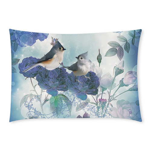 Cute birds with blue flowers Custom Rectangle Pillow Case 20x30 (One Side)