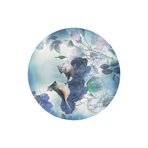 Cute birds with blue flowers Round Mousepad