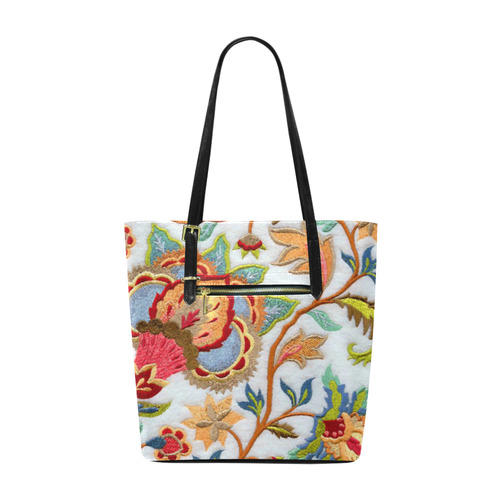 Jacobean Colorful Crewel Floral Embroidery Euramerican Tote Bag/Small (Model 1655)