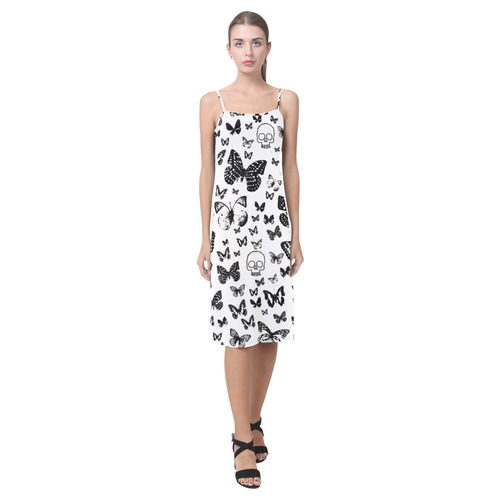 B&W Skulls & Butterflies Alcestis Slip Dress (Model D05)