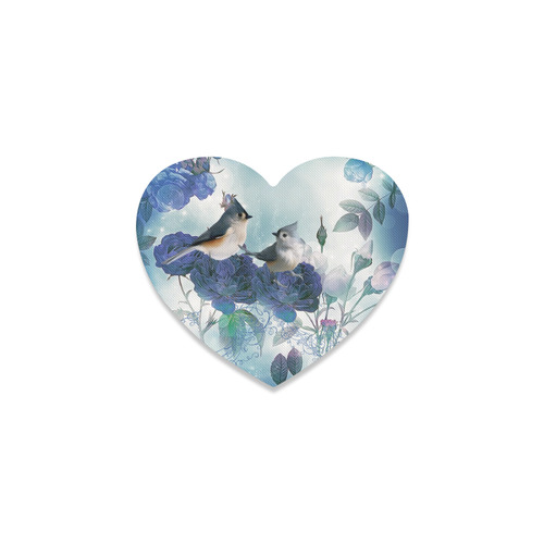 Cute birds with blue flowers Heart Coaster