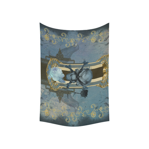 The blue skull with crow Cotton Linen Wall Tapestry 60"x 40"