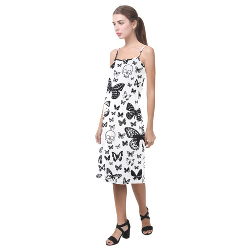 B&W Skulls & Butterflies Alcestis Slip Dress (Model D05)