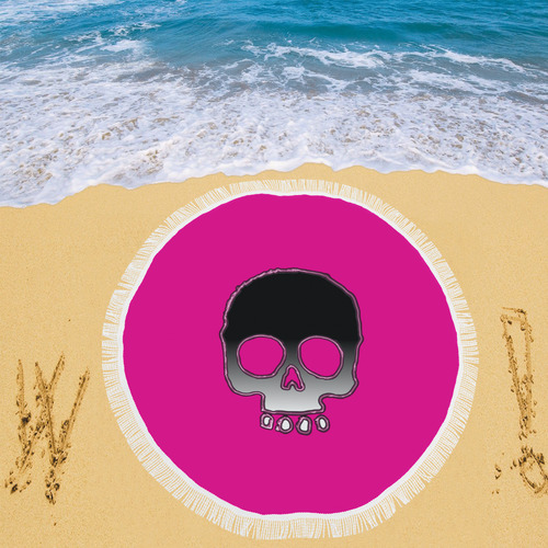 Pink Neon Skull Circular Beach Shawl 59"x 59"