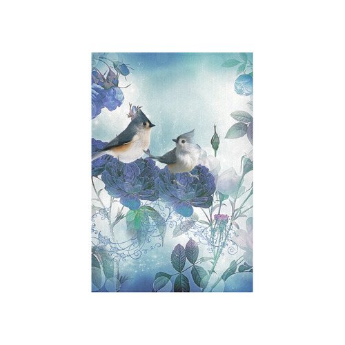 Cute birds with blue flowers Cotton Linen Wall Tapestry 40"x 60"