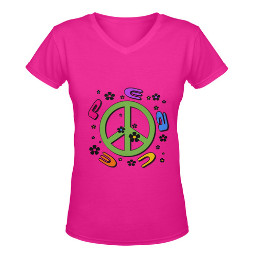 peace pink 3d Color Women's Deep V-neck T-shirt (Model T19)