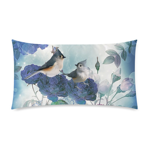 Cute birds with blue flowers Custom Rectangle Pillow Case 20"x36" (one side)