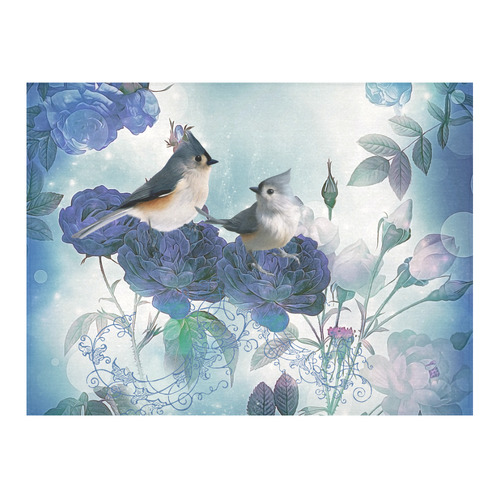 Cute birds with blue flowers Cotton Linen Tablecloth 52"x 70"