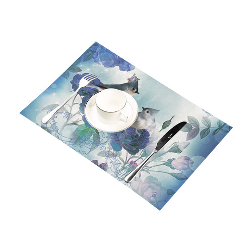 Cute birds with blue flowers Placemat 12''x18''