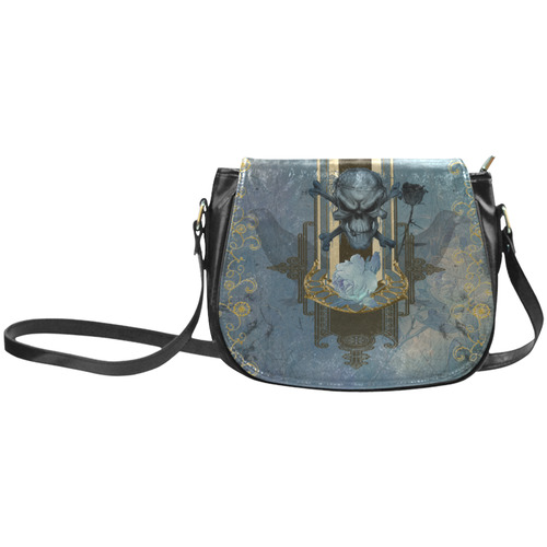 The blue skull with crow Classic Saddle Bag/Large (Model 1648)
