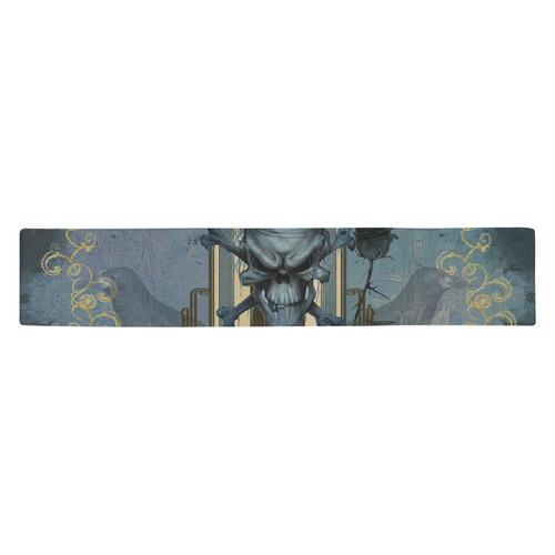 The blue skull with crow Table Runner 14x72 inch