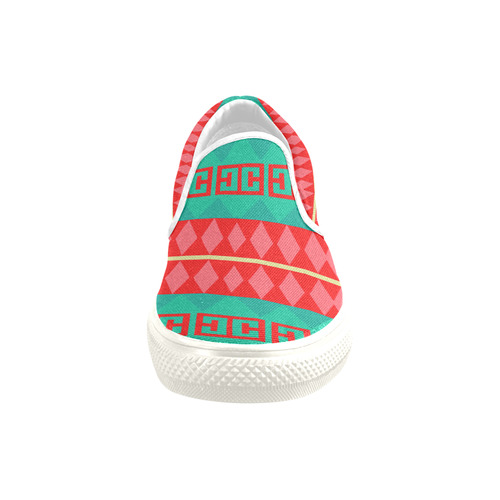 Rhombus stripes and other shapes Slip-on Canvas Shoes for Kid (Model 019)