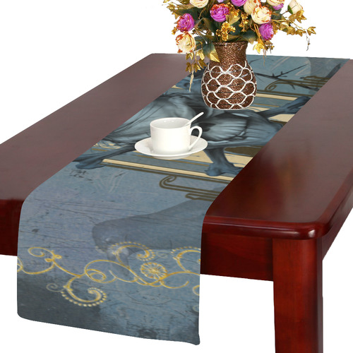 The blue skull with crow Table Runner 14x72 inch
