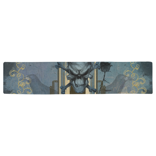 The blue skull with crow Table Runner 16x72 inch