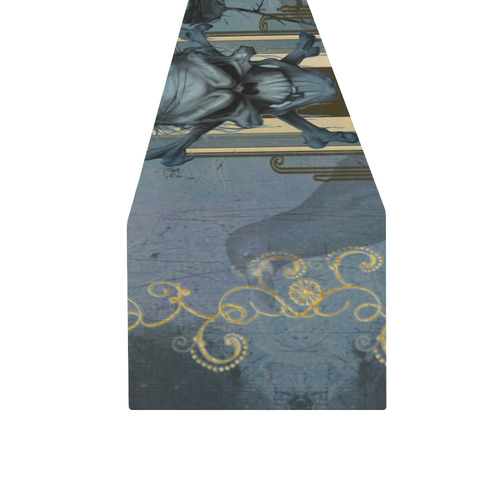 The blue skull with crow Table Runner 16x72 inch