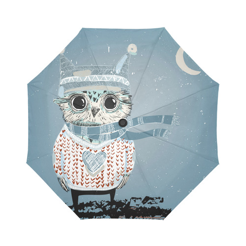 Moon Light Night Stars Owl Red Hearts Auto-Foldable Umbrella (Model U04)