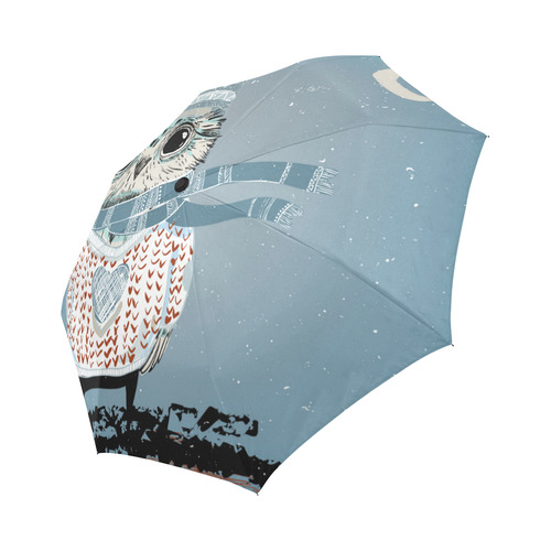 Moon Light Night Stars Owl Red Hearts Auto-Foldable Umbrella (Model U04)