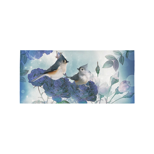 Cute birds with blue flowers Area Rug 7'x3'3''