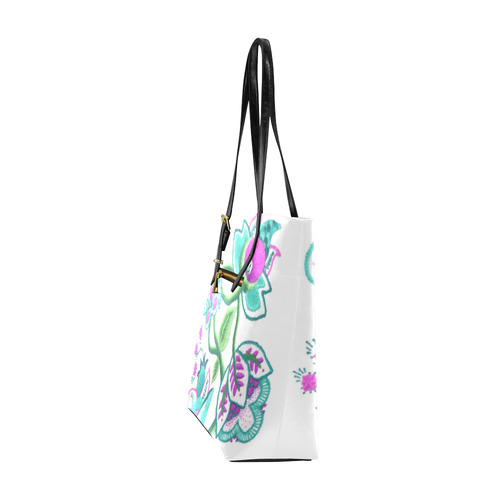 Pink Aqua Vintage Jacobean Floral Crewel Euramerican Tote Bag/Small (Model 1655)