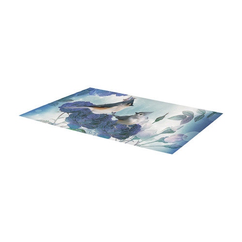 Cute birds with blue flowers Area Rug 7'x3'3''